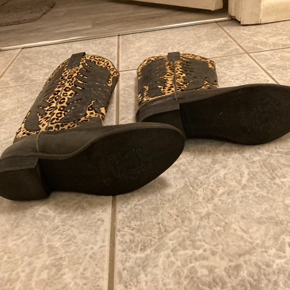 Women's black with leopard trim cowboy boots size 7 - Picture 6 of 10